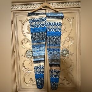 Leggings w/Blue Patterned Multistripe Print guc sz small soft stretchy